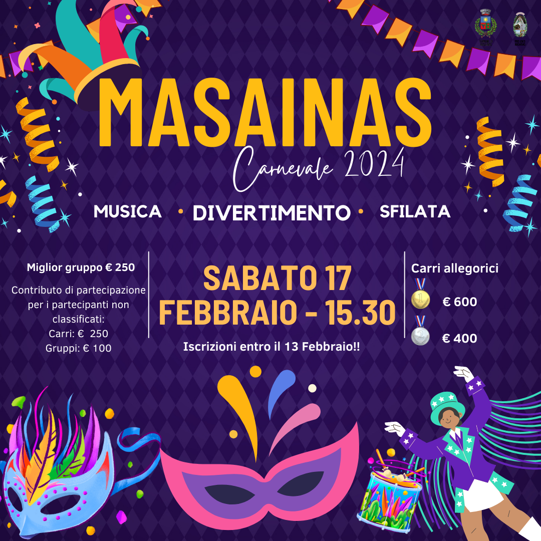 Sfilata di carnevale a Masainas il 17 Febbraio 2024